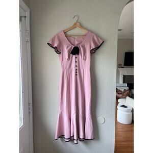 Stop Staring Retro 1940s Midi Dress - Pink & Black Midi Dress
